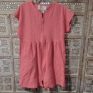 Pink Women's House Dress Swim Coverup Loungewear Pocketed Zipper Front